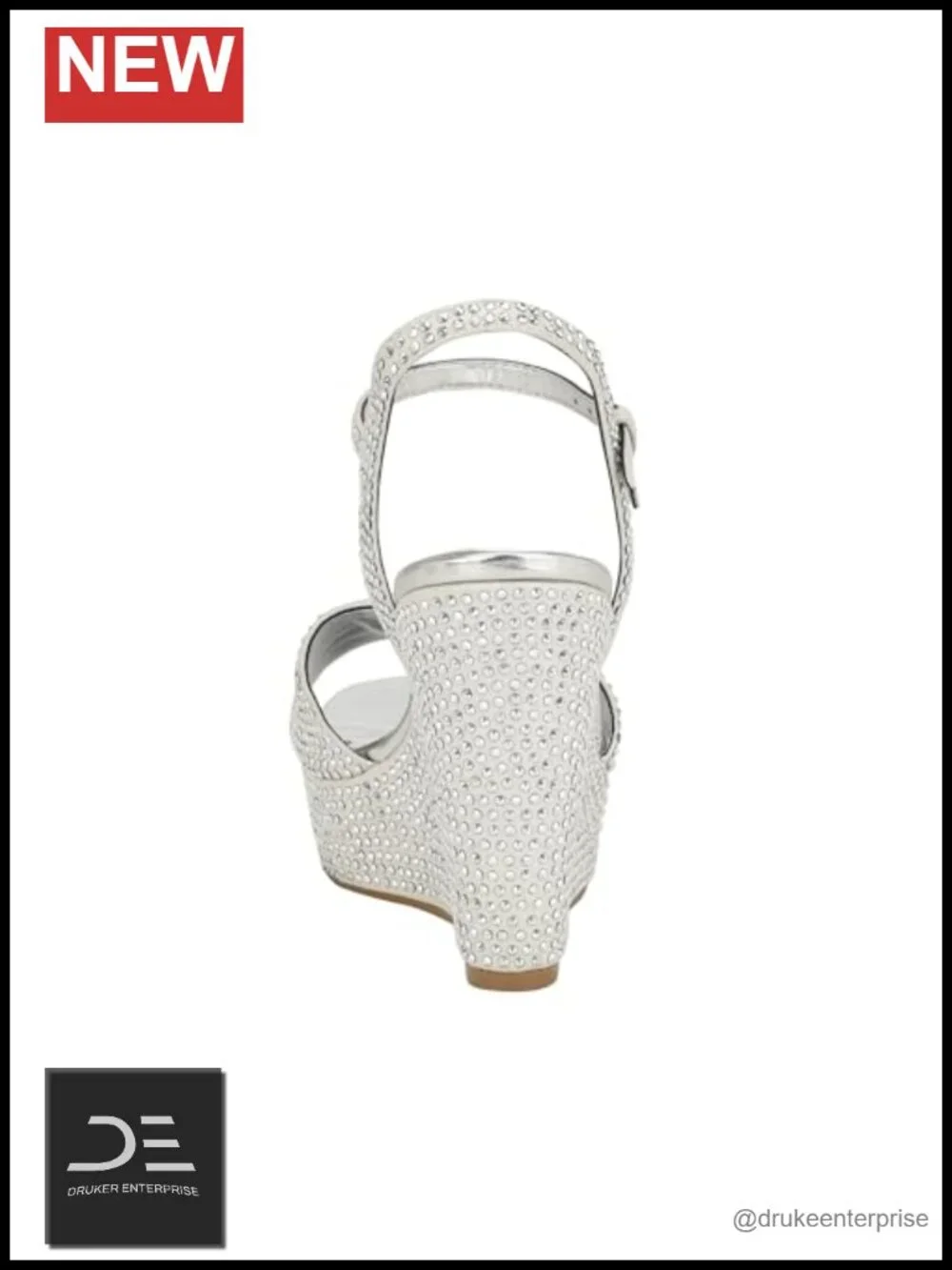 Guess Hippa Crystal Embellished Wedge Sandals Open Toe Ankle Strap